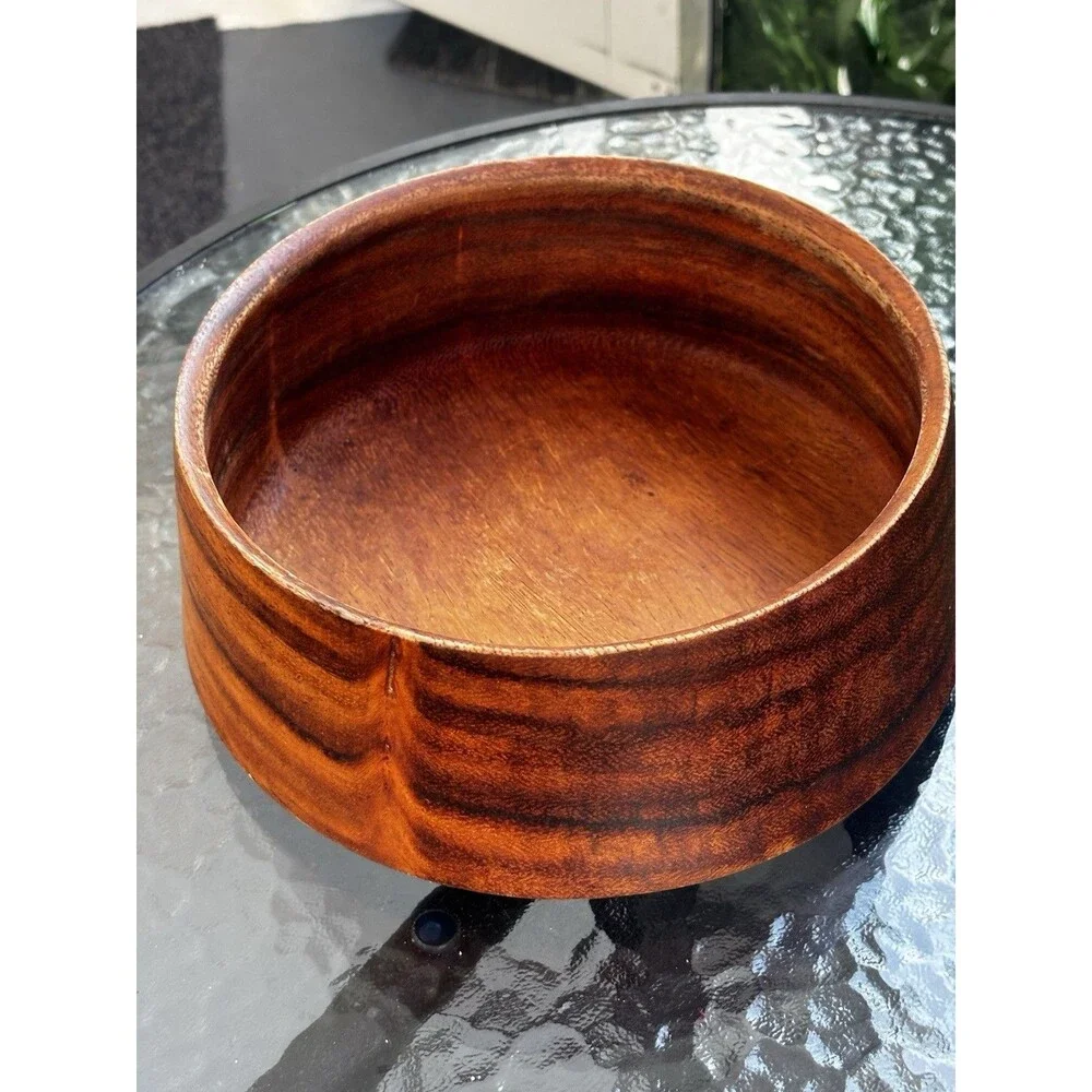 Vintage Mid-Century Modern Hand-Turned Wooden Family Salad Bowl 9”